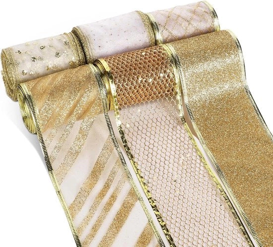 6 Fili di Luce per Natale 55m x 6cm-Rol - Luce Glitter Champagne Oro - Luce per Natale Albero di Natale Decorazioni Faccette di Natale Regalo Confezione Decorativa