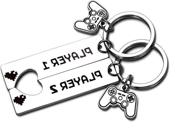 Sleutelhangers da coppia Gamer - per lui e lei - regalo per San Valentino - Natale - compleanno - anniversario - argento