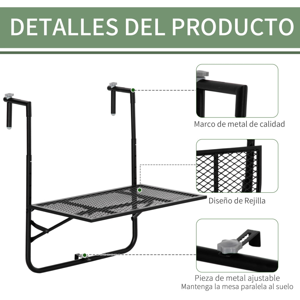 Tavolino da balcone pieghevole in metallo ¨C zephmum ¨C nero 60x60x57-72 cm