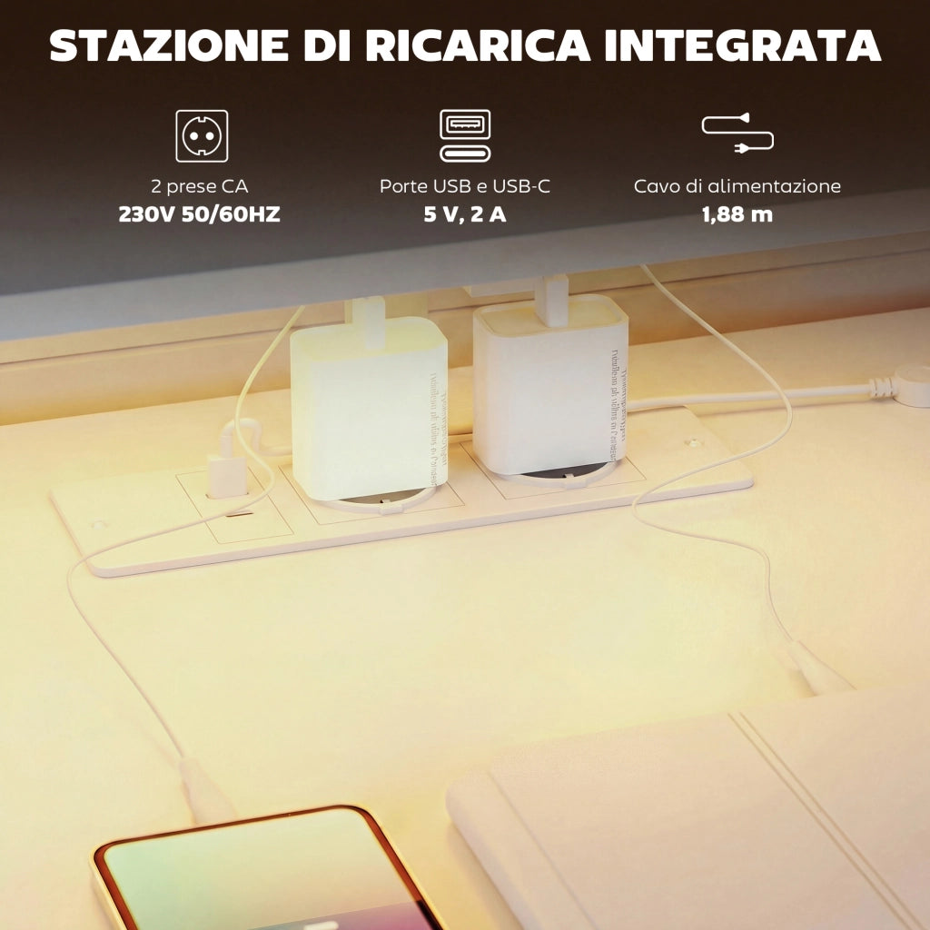 Scrivania Gaming Tavolo per Computer 147x47x130 cm con Supporto CPU Regolabile e Reversibile Luci RGB Prese e Porte USB