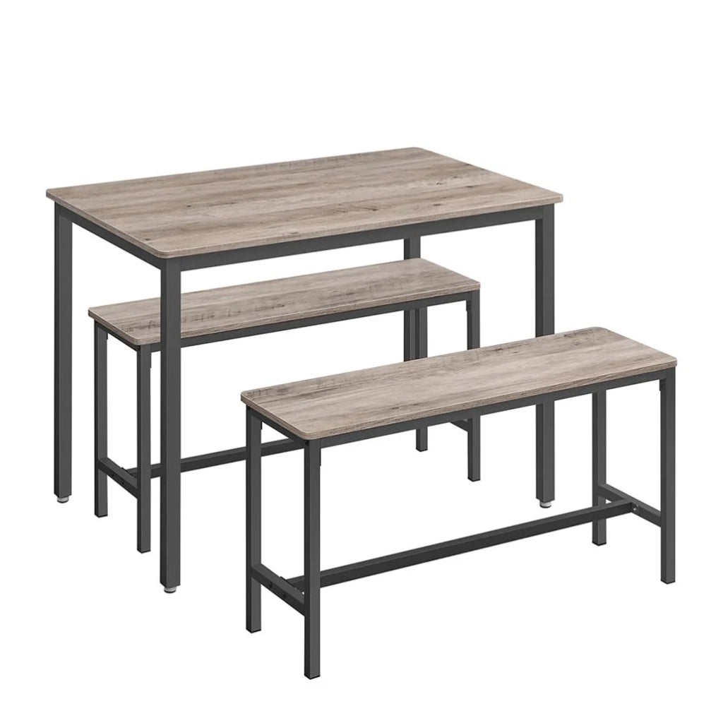 Set tavolo da pranzo e panca 110 x 70 x 75 cm tavolo 2 panche struttura in acciaio per cucina sala da pranzo soggiorno marrone grigio 12_0005427
