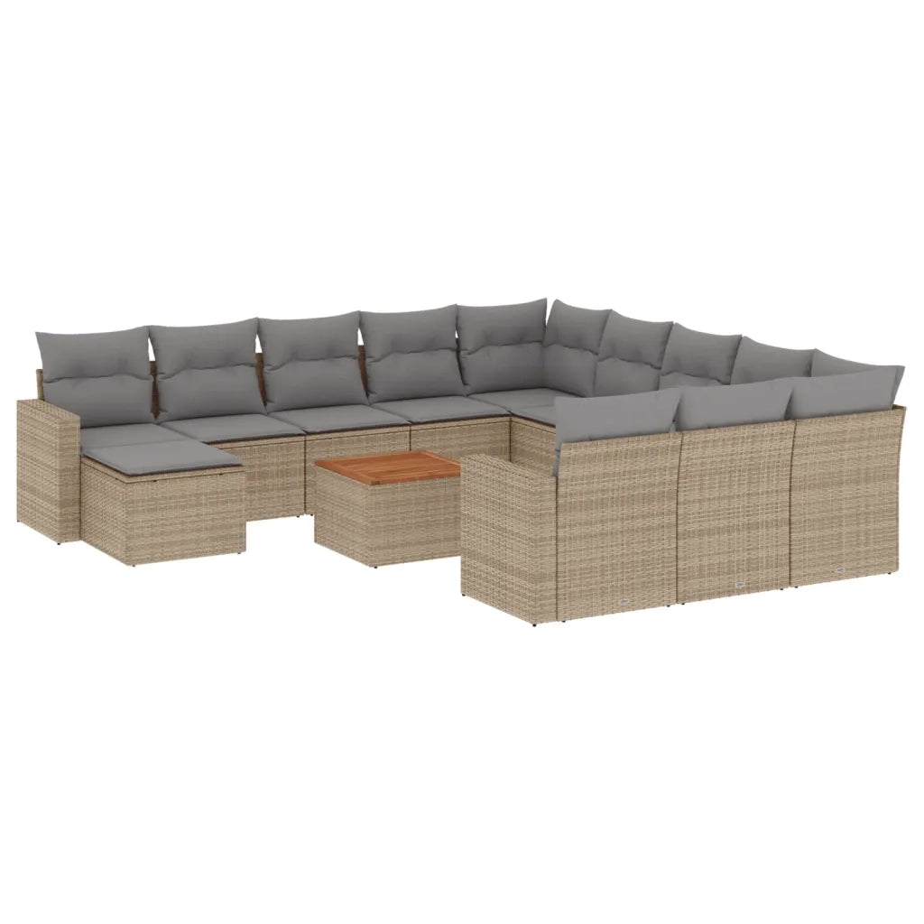 Set Divano da Giardino 13 pz con Cuscini Beige in Polyrattan
