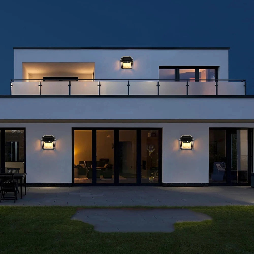 Trade Shop - Lampada Da Parete A Luce Calda Pannello Solare A Doppio Led Con Sensore Ip65 Senza Fili -