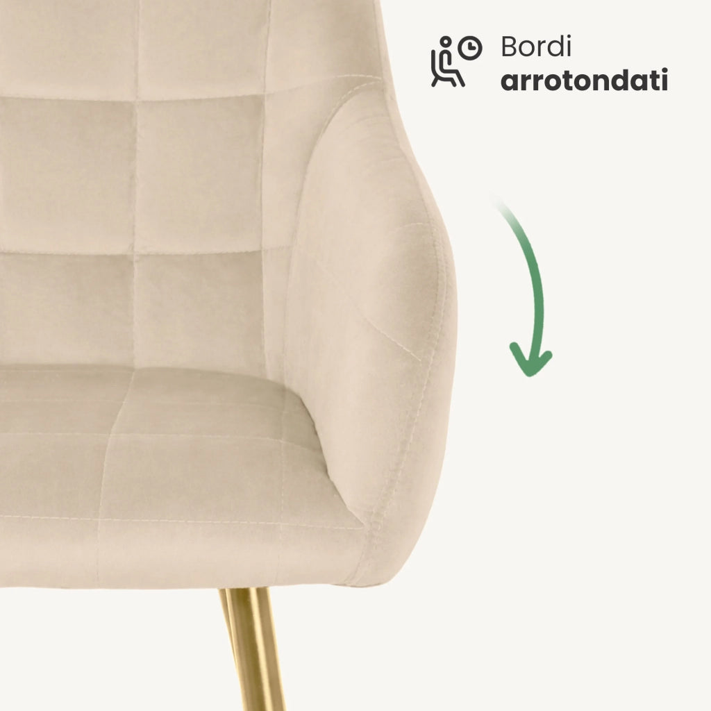 Set di 4 Sedie imbottite con cuciture quadrate LUXANO Beige gambe oro