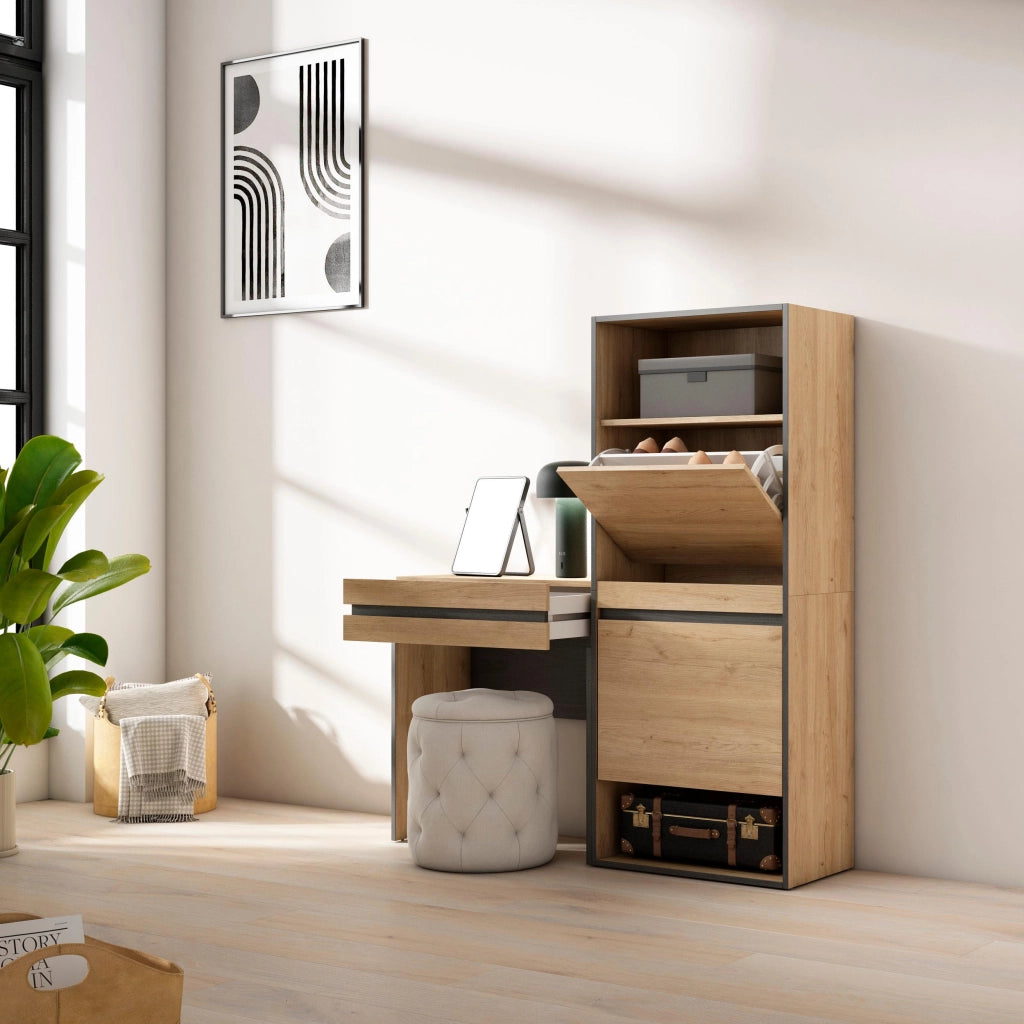 Scarpiera, 130x35x145cm, Camera da letto, Tavolo da toeletta, colore Rovere RF3535