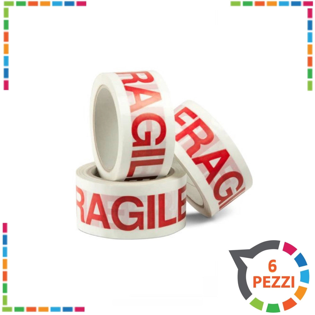 Nastro adesivo FRAGILE 6 pz Scotch imballaggio 50x66 pacchi spedizioni scatole