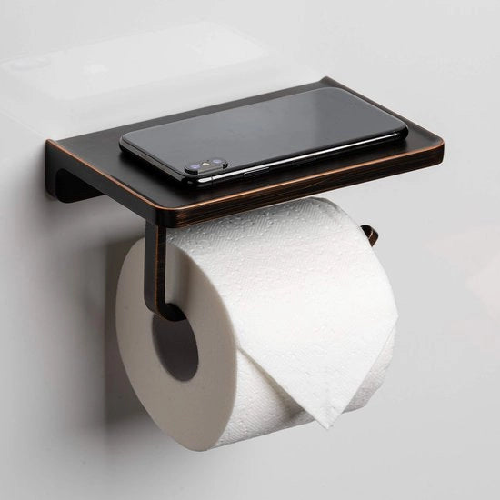Supporto per carta igienica con piastra, verniciatura in acciaio inox, fissaggio alla parete, decorazione per la stanza da bagno, supporto per telefono, alluminio inox, finitura opaca, ripiano di stoccaggio per accessori da bagno per smartphone