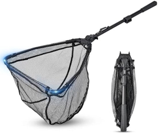 Scopino telescopico per pesci, 41-95 cm, pieghevole con rete da pesca in gomma, telaio in alluminio robusto, adatto per catch-and-release, nero