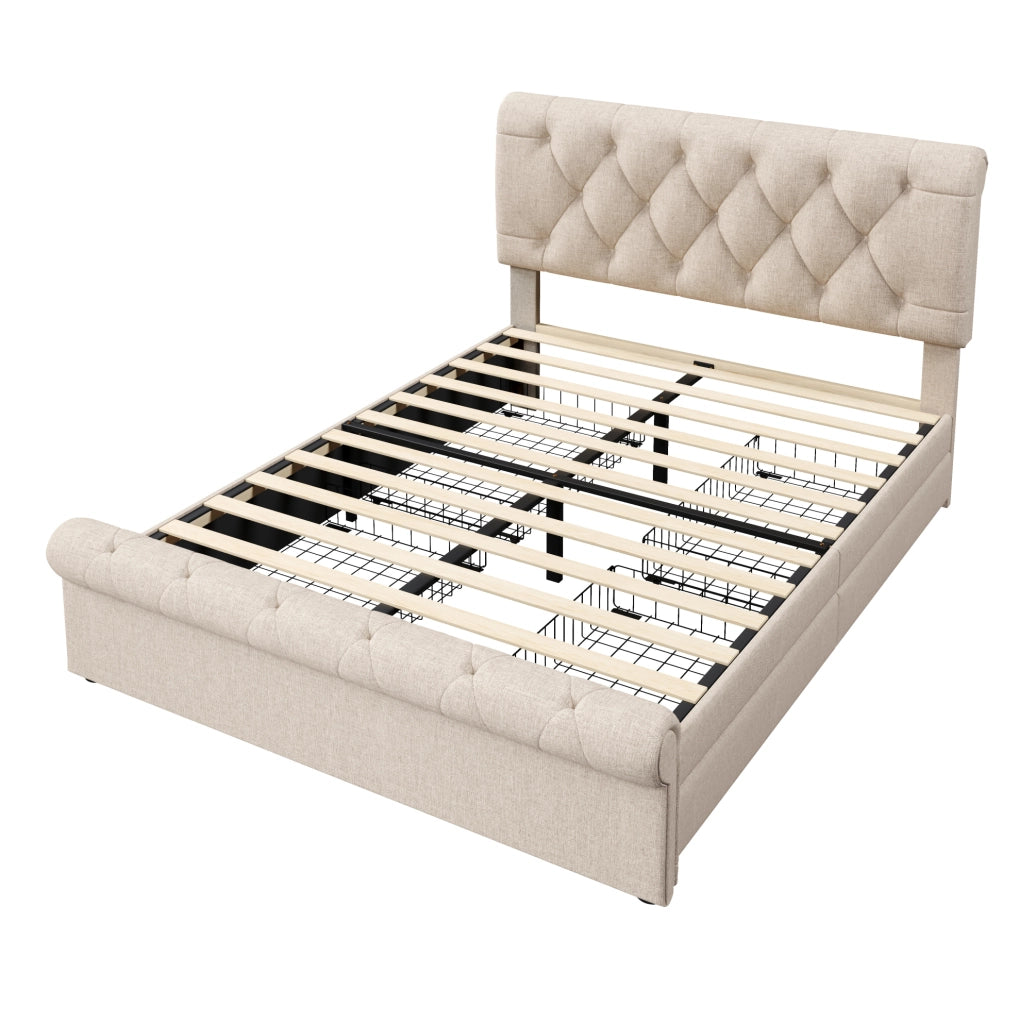 Letto matrimoniale 140x200 cm con 4 cassetti e testiera regolabile; naturale