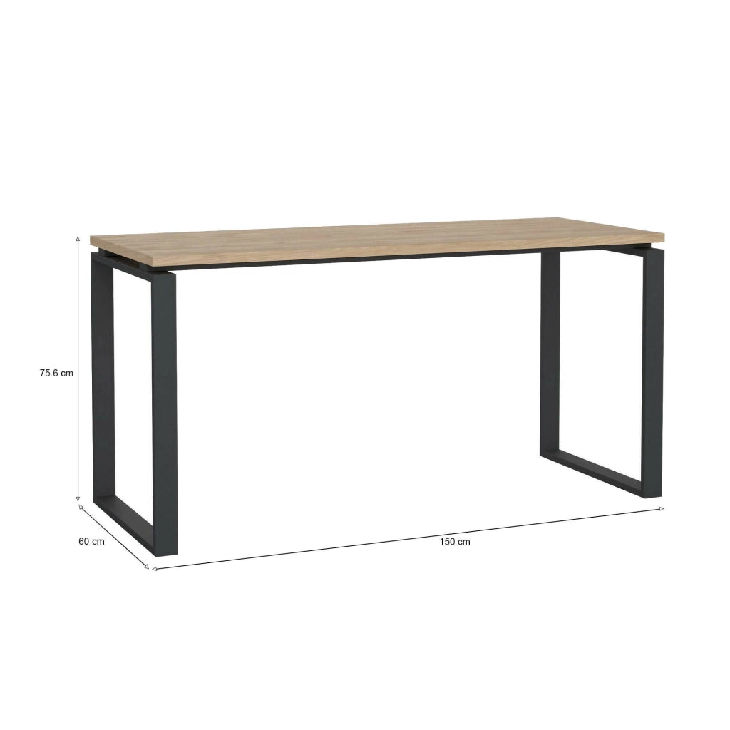 Scrivania Arignano, Scrittoio multiuso, Tavolo per ufficio porta PC, Piano di lavoro, 150x60 h76 cm, Rovere e Grigio