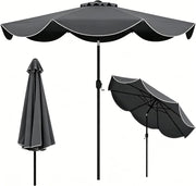 Ombrellone da Giardino 270 cm, Inclinabile 30° con 8 Stecche, Palo in Metallo, Parte Superiore Ventilata e Manovella, Anti-UV, per Spiaggia, Balcone e Terrazzo (Grigio, 270 x 235 cm)