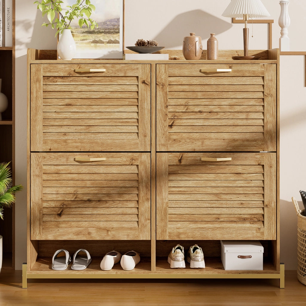 Mobile Scarpiera con 4 Ante e Ripiano; Struttura in Metallo; Stile Moderno; in MDF; Effetto Legno; 108;5×24×100 cm