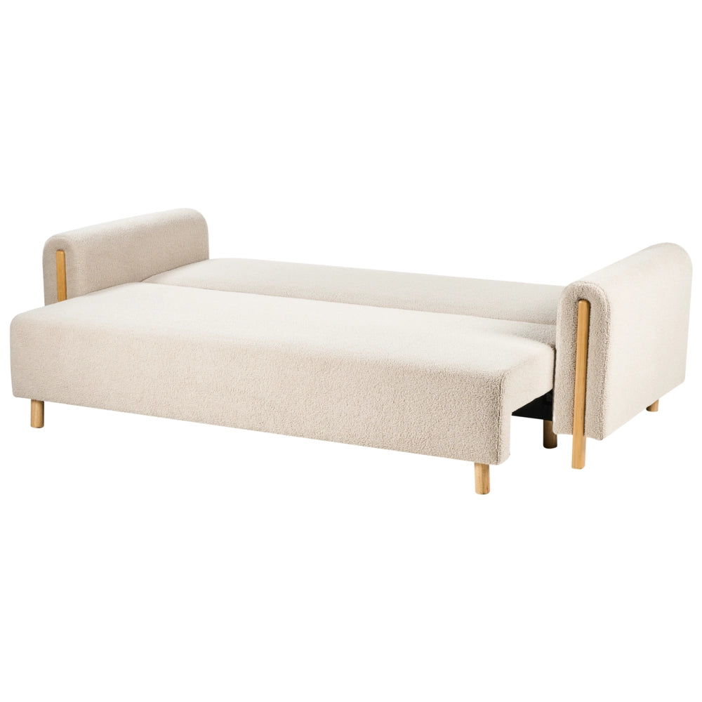 Divano letto in tessuto beige Rivestito con meccanismo Click-Clack Sleeper con contenitore Stile minimalista con braccioli