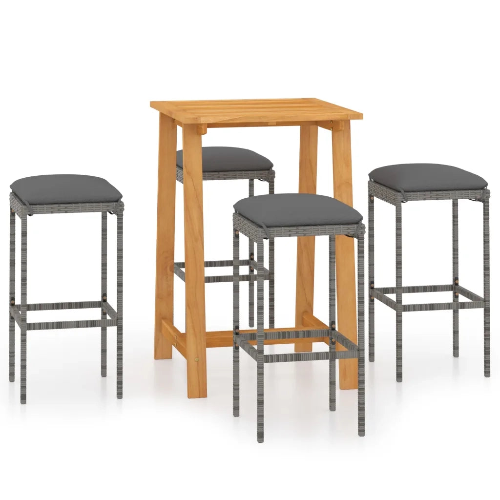 Set da Bar da Giardino 5 pz | Set Salotto da Giardino con Cuscini Grigio