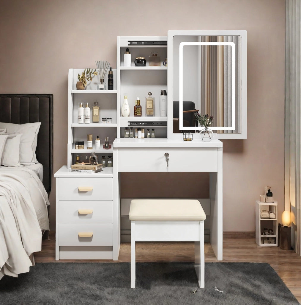 Tavolo da trucco con specchio LED in MDF bianco