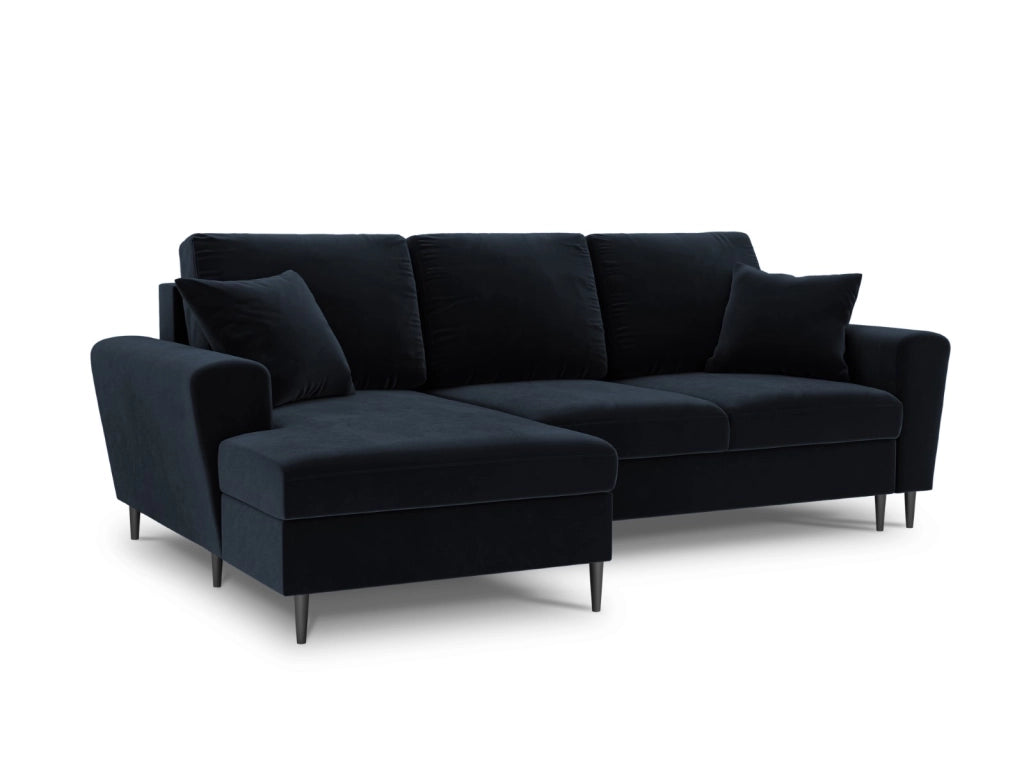 Cosmopolitan Design - Divano convertibile angolare sinistro con contenitore "Kyoto" 4 posti in velluto blu scuro 