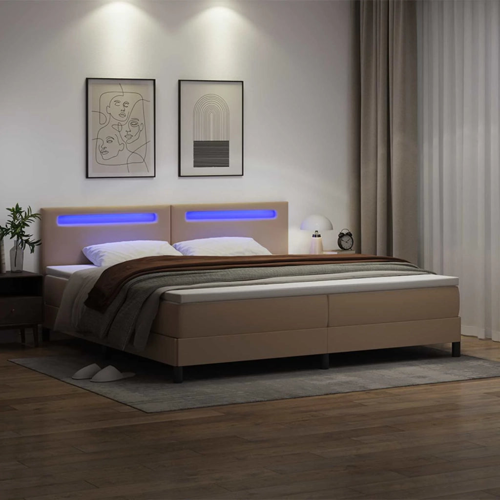 Letto a molle con led Cappuccino 200 x 200 cm Pelle sintetica 3339067