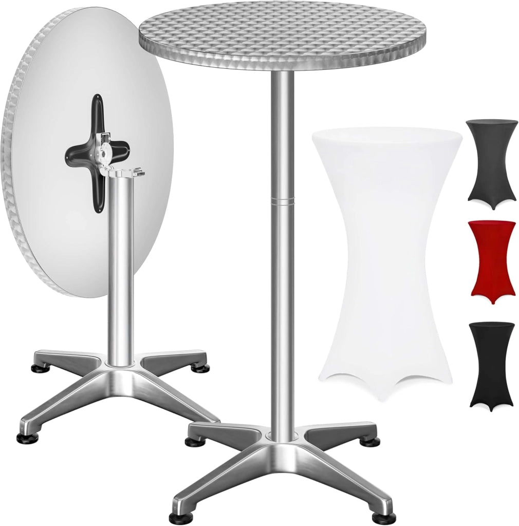 ® Tavolo Alto da Bar 2in1 con Fodera Regolabile in Altezza 70 cm / 115 cm in Alluminio Rotondo Ø60 cm Pieghevole per Esterni Giardino Bistrot Feste Tavoli da Ricevimento
