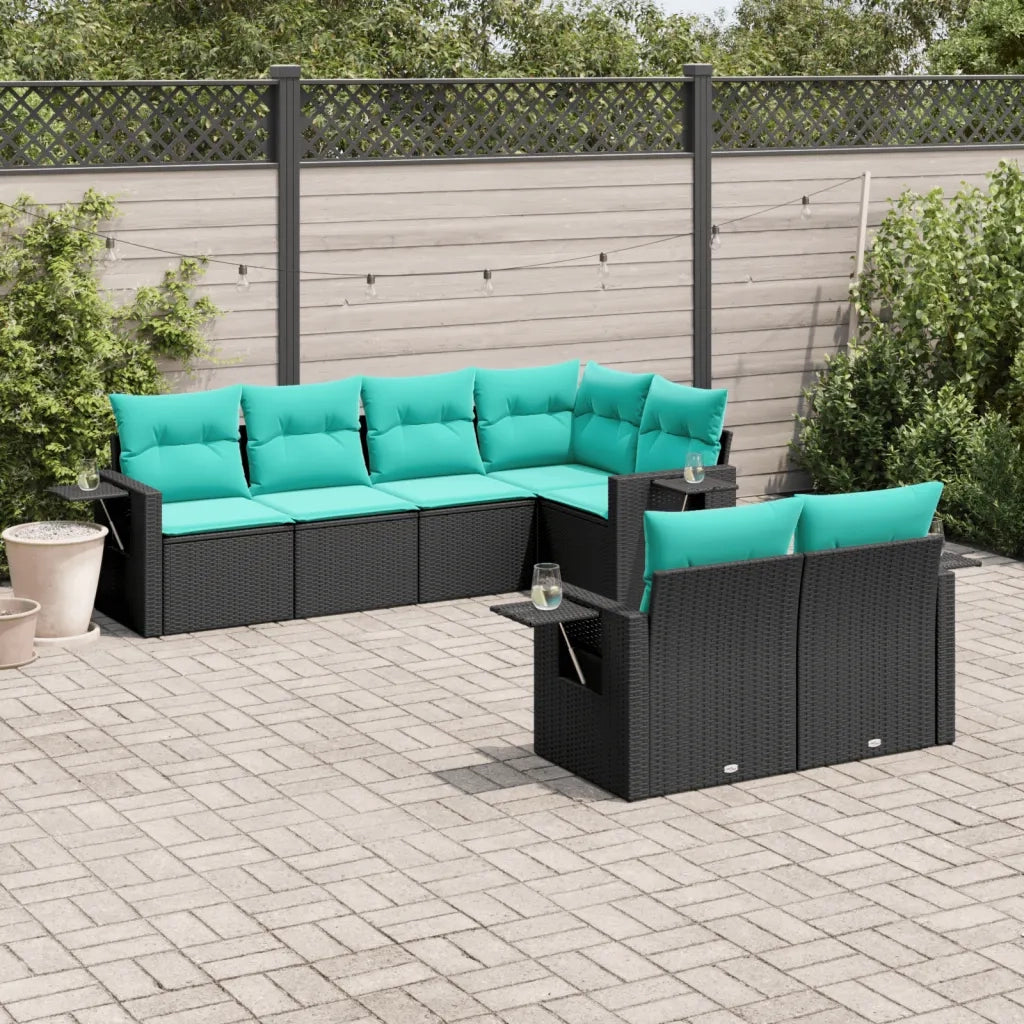 Set Divani da Giardino 7 pz con Cuscini Nero in Polyrattan 3220406