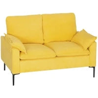 Divano 2 Posti Moderno con Cuscini e Rivestimento in Tessuto Spugna, 130x77x84 cm, Giallo