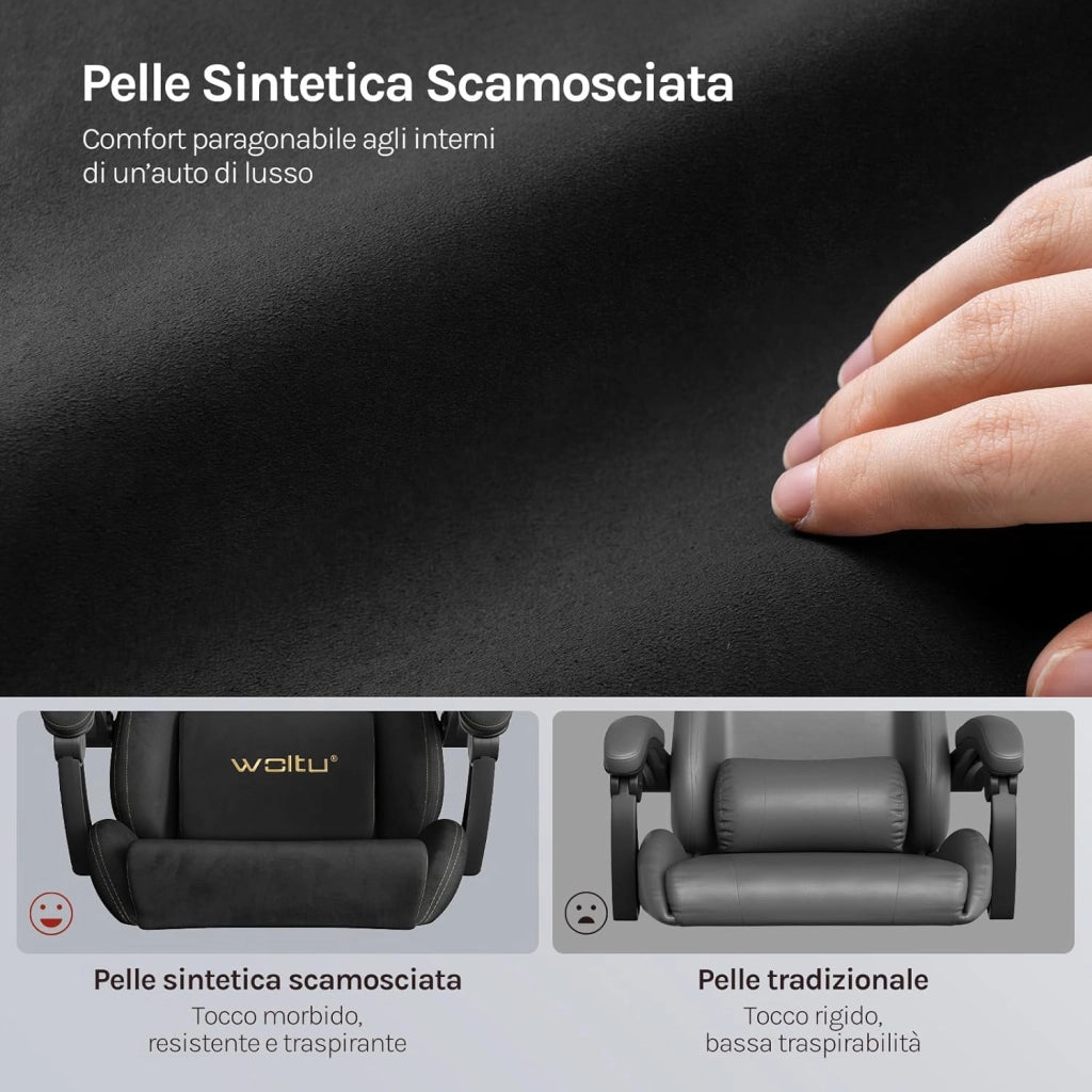 Sedia da gaming, Sedia Gaming Ergonomica con Ruote Silenziose, Altezza e Inclinazione Regolabile, con Braccioli Sincronizzati e Poggiapiedi, in Tessuto Scamosciato, Blu
