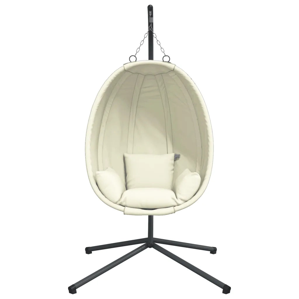 Sedia a Uovo Sospesa con Supporto Beige in Tessuto e Acciaio 4007401
