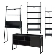 Set di 4 mobili tra cui scrivania mobile TV e 2 ripiani a scala nero 03_0009403