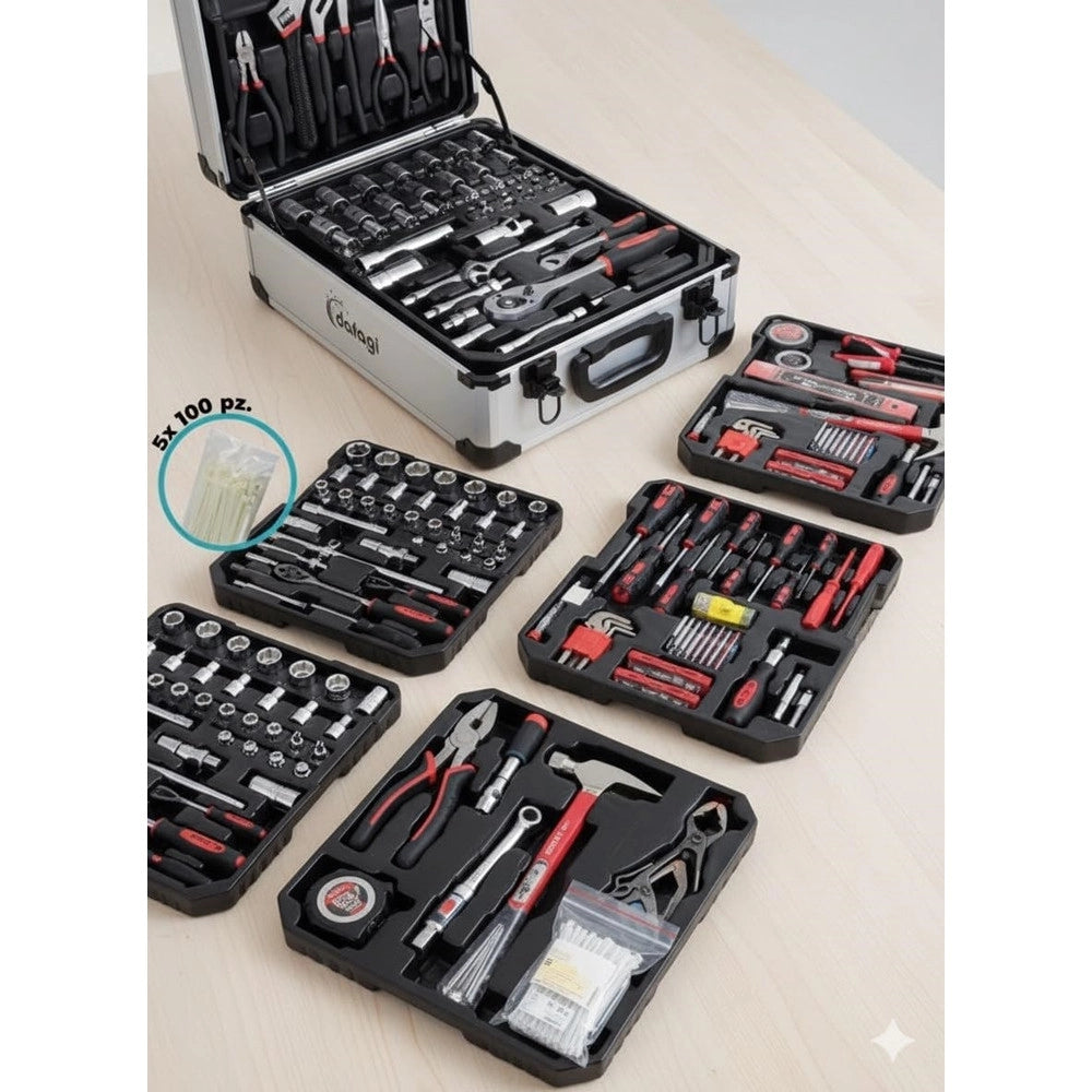 Trade Shop - Kit Attrezzi Valigetta Professionale 799pz Trolley Alluminio Con Ruote Completo Fai Da Te -