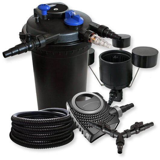 Filtro a pressione per stagni 30.000 l 18 W UVC NEO8000 70 W Pompa 25m Tubo Skimmer CSP-250