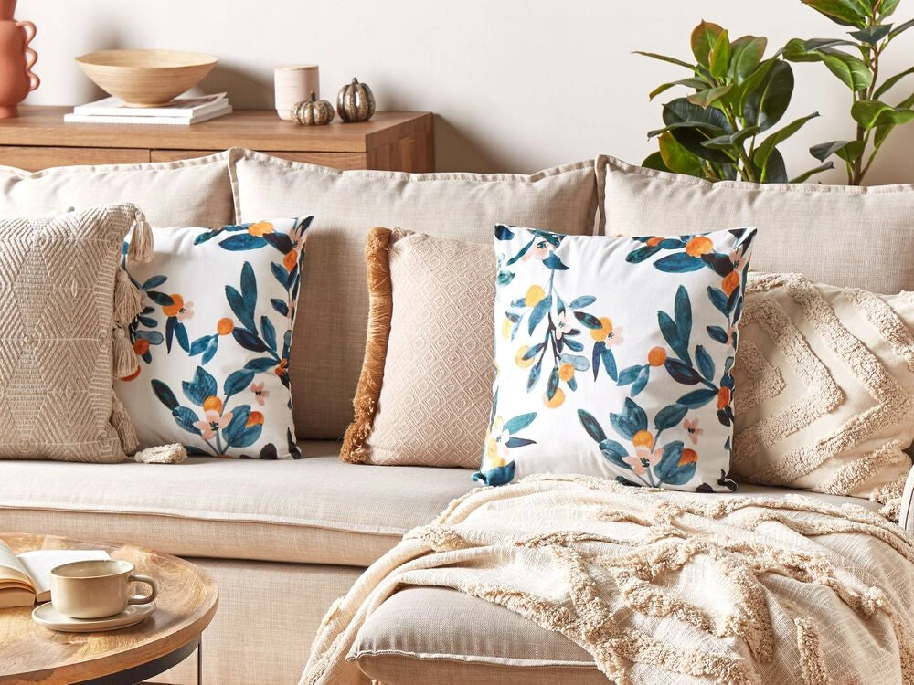 Cuscino in velluto giallo verde acqua 45 x 45 cm motivo foglia Boho