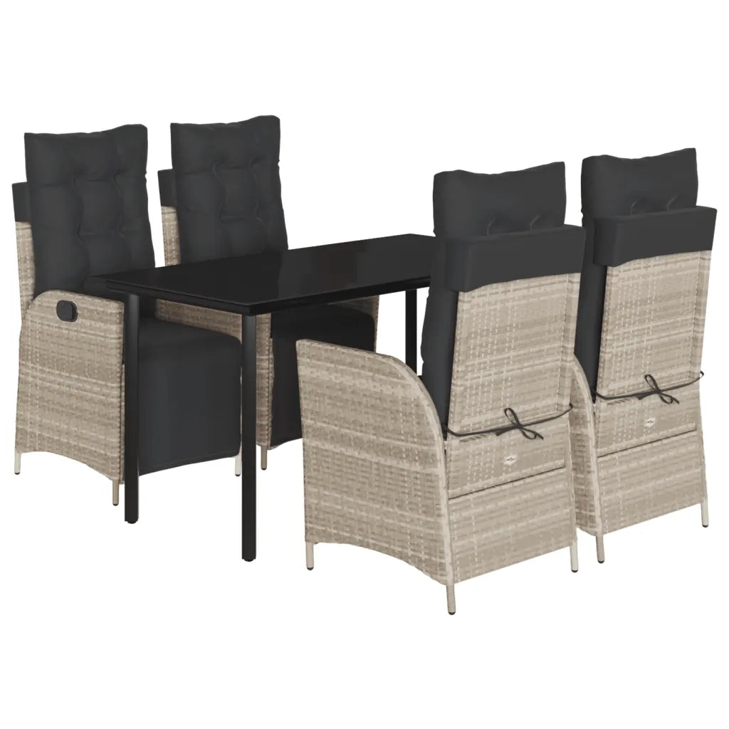 Set Pranzo da Giardino 5pz con Cuscini Grigio Chiaro Polyrattan