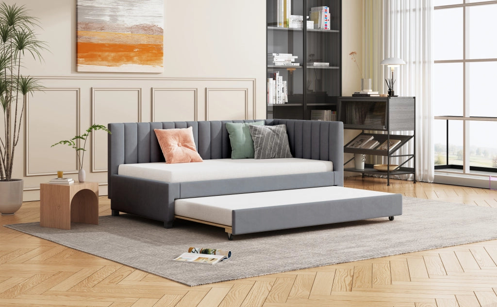 Letto sofa estraibile in velluto grigio 90x200 cm