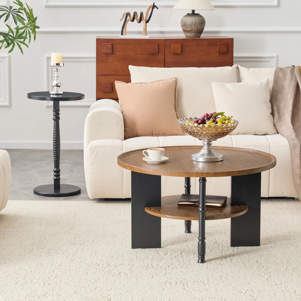 Set di 2 tavolini rotondi 80 cm in MDF noce nero， tavolino 38 cm