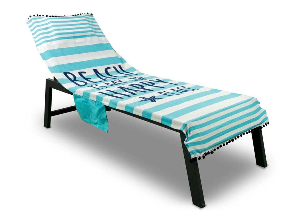Telo Mare Lettino Spiaggia Piscina Con Cuscino E Tasche Happy Place Turchese