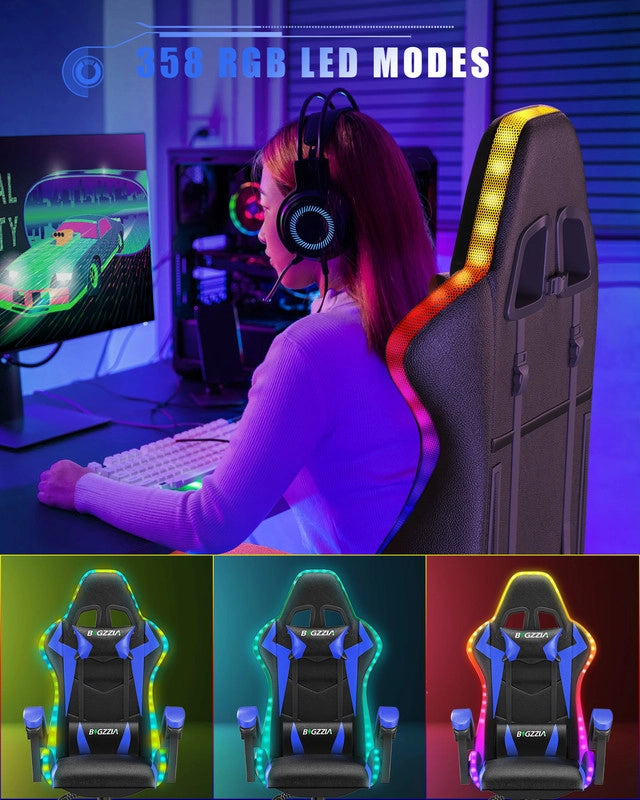 Sedia da gaming,  Sedia da gaming professionale con tecnologia LED RGB integrata, con poggiatesta, supporto lombare e braccioli