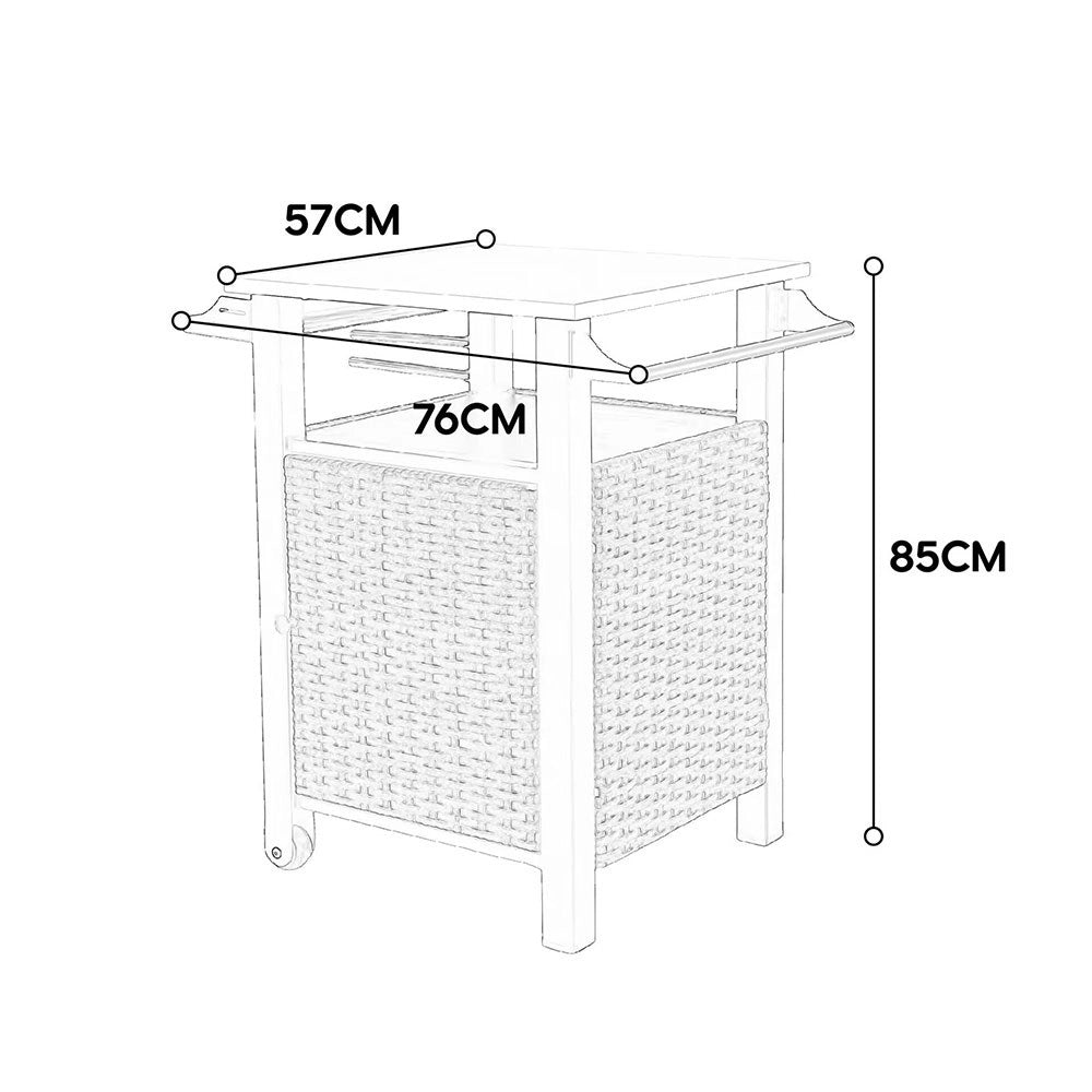 Carrello bar esterno - Xylo - 1 porta, rotelle in acciaio inossidabile, maniglia laterale, marrone