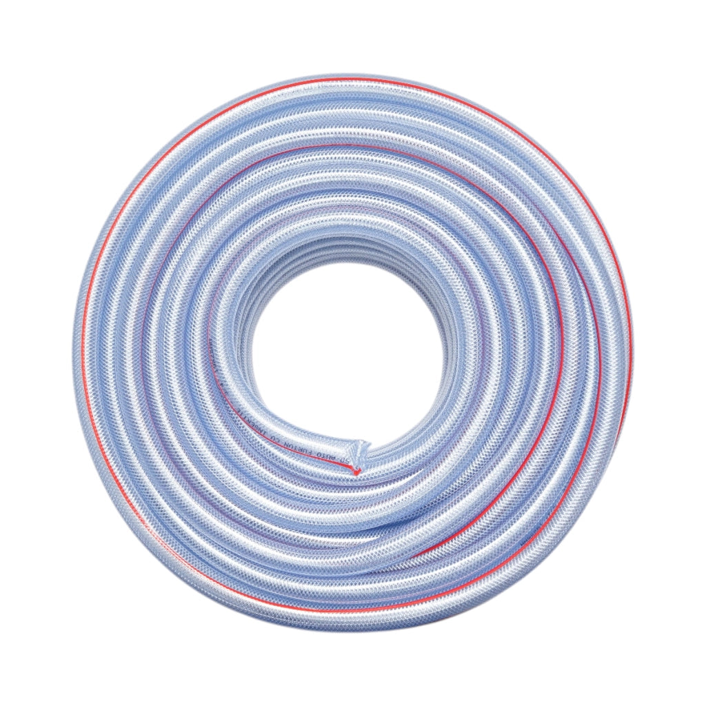 Tubo da giardino in PVC trasparente 3/4 pollici (19 mm), PN6 bar, 19x25 mm con inserto tessile intrecciato 50 m/rotolo USO INTENSIVO