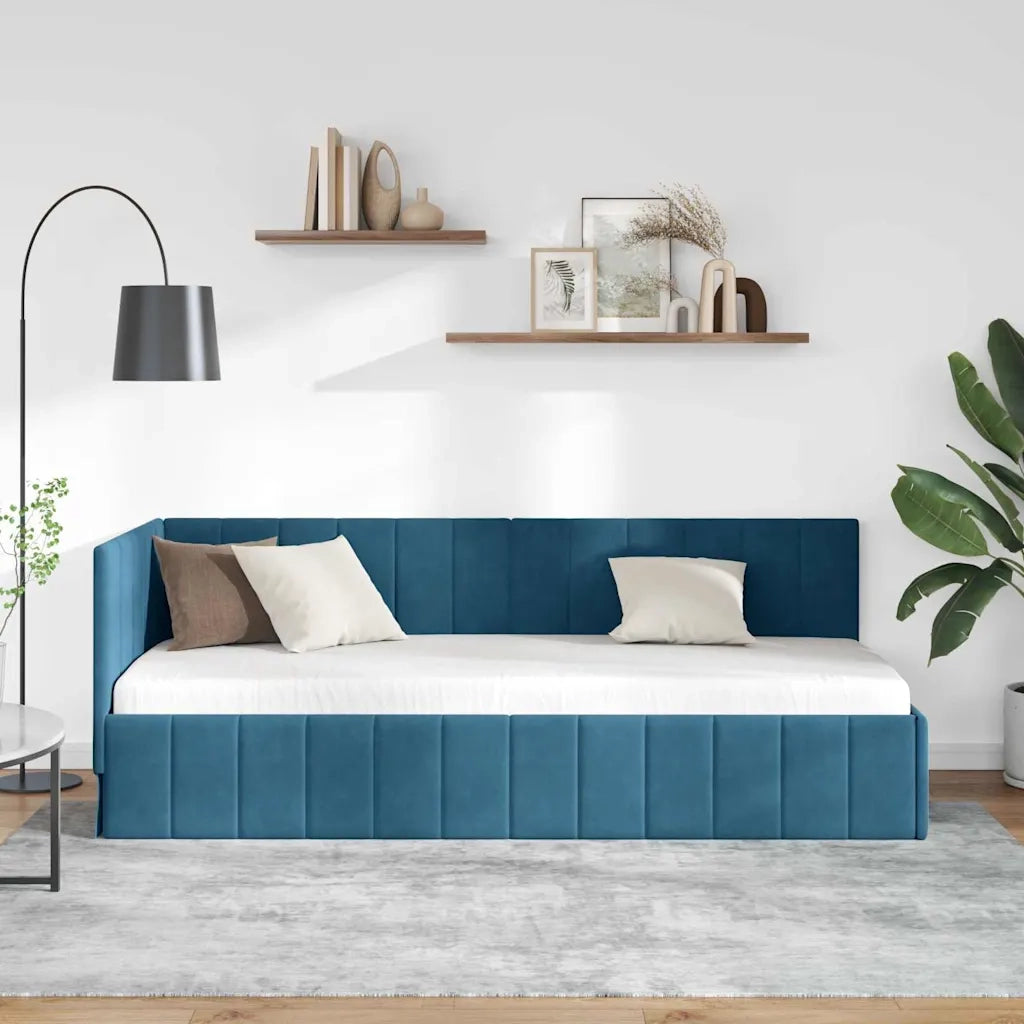 Cornice del letto ad angolo Blu 80 cm x 200 cm Velluto