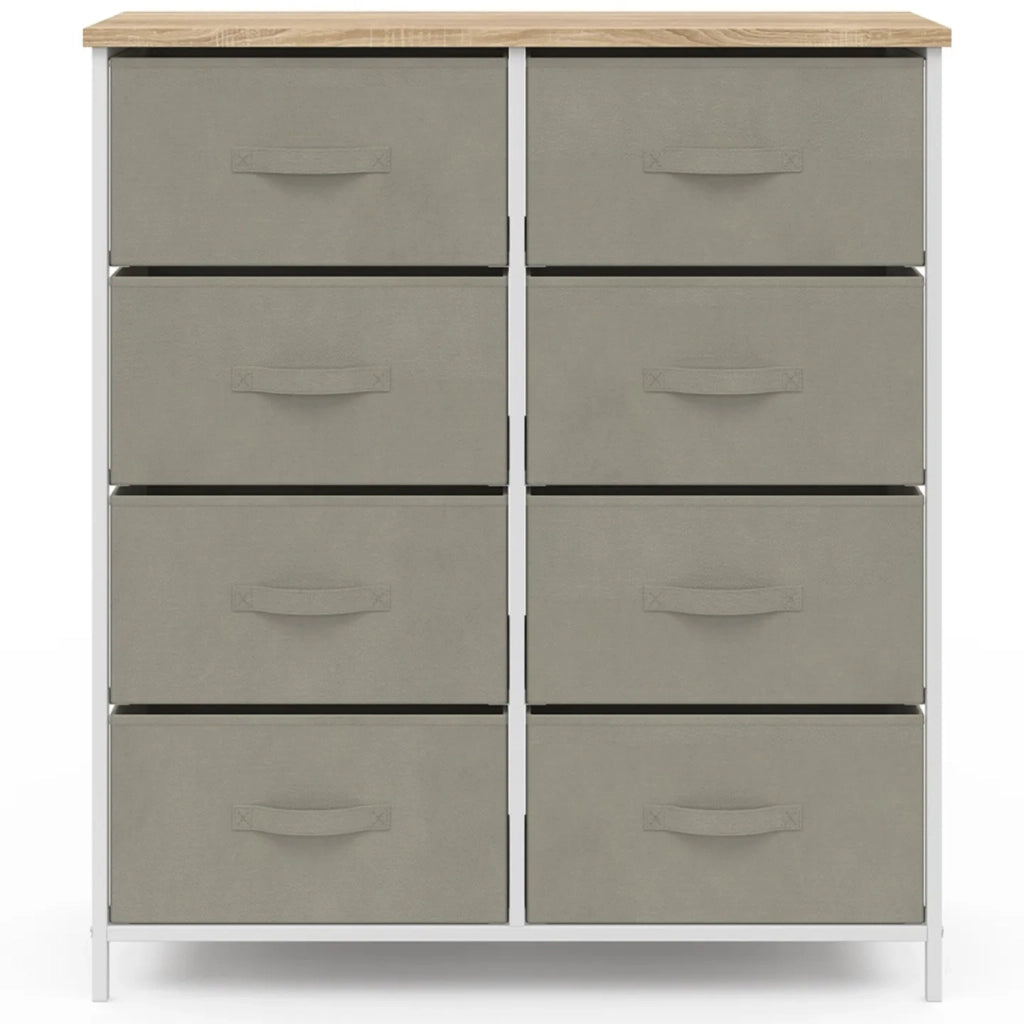 IDMarket - Arcón de 8 cajones en tejido ALTA 80 cm gris claro con tapa efecto madera