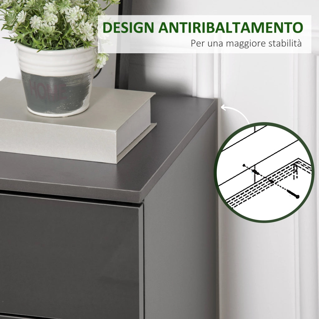 Easycomfort Cassettiera da 4 Cassetti con Maniglie di Metallo, in Truciolato, 75x36x72 cm, Grigio