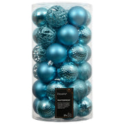 Decoris, Set 37 Palline Natale Blu Folk in Plastica, Ø 6 cm, Opache e Lucide