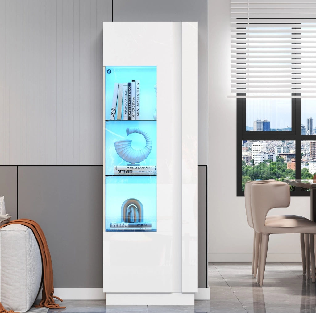 Vetrina verticale bianca 60 x 40 x 180 cm con LED e ante in acrilico
