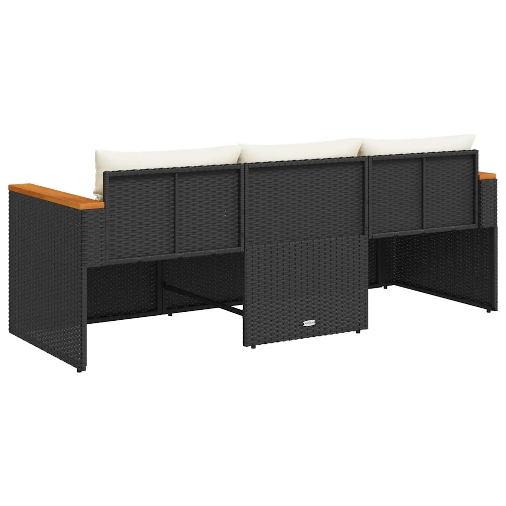Divano da Giardino a 3 Posti con Cuscini-Sofa da Giardino-Divano da esterno Nero in Polyrattan 427618
