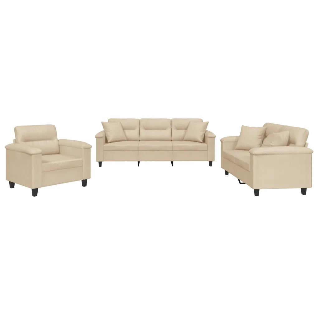 Set Divani 3 pz con Cuscini Crema in Tessuto Microfibracod mxl 83160