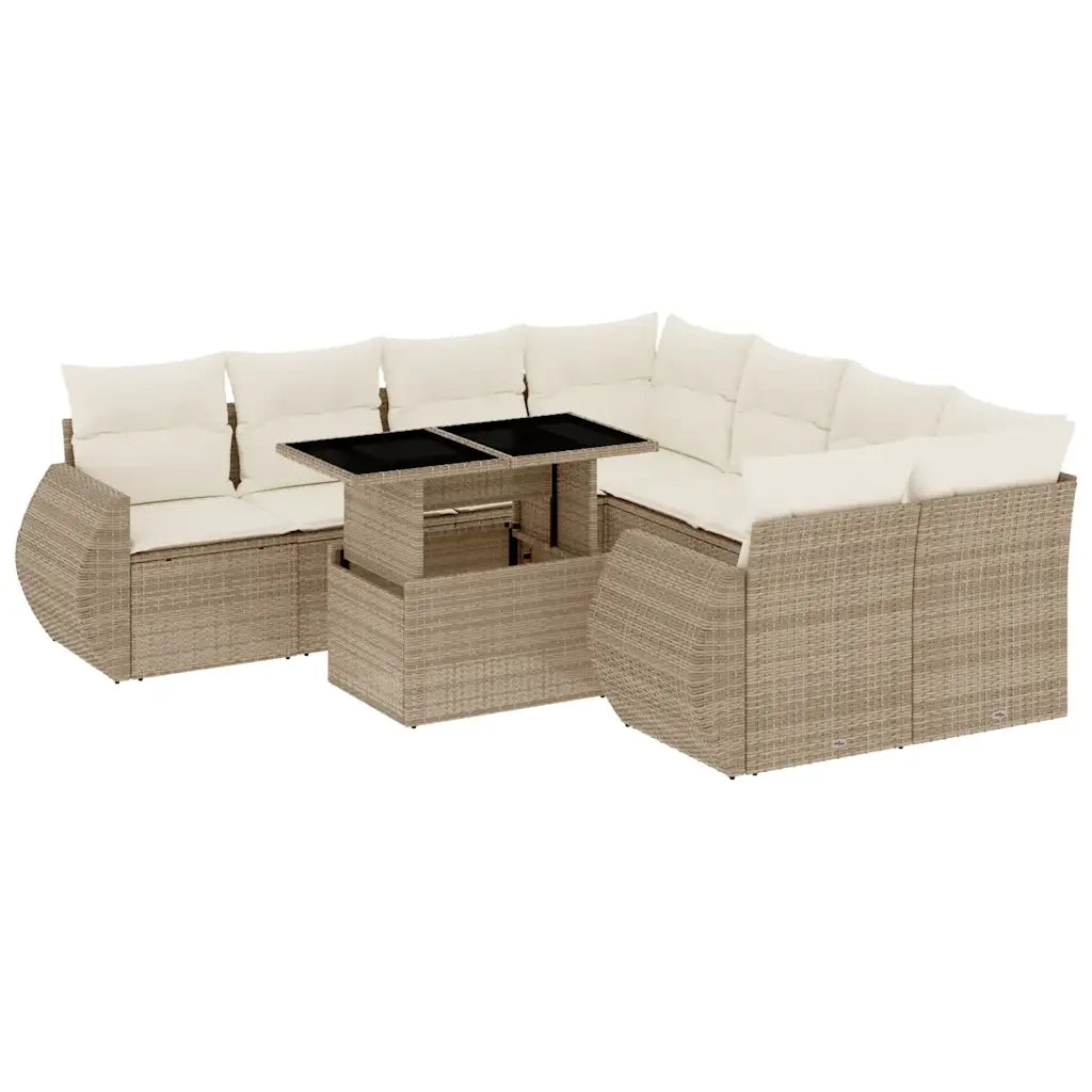 Set Divano da Giardino 9 pz con Cuscini Beige in Polyrattan 3268428