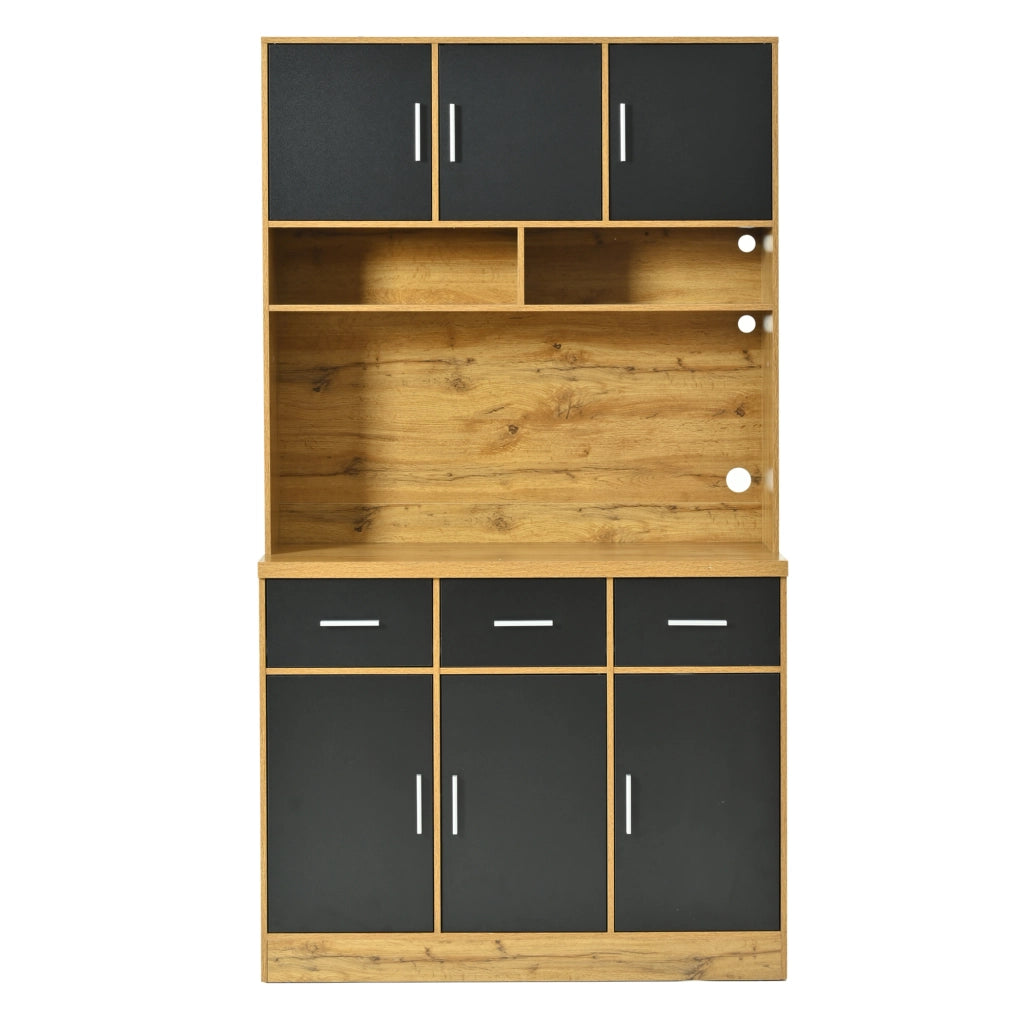 Credenza 100x40x180 cm con LED e controllo APP; prese USB; ripiani regolabili; naturale e nero