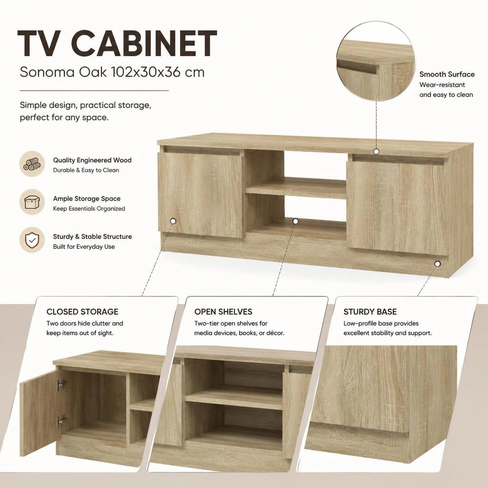 TV Cabinet With Door Sonoma Oak 102x30x36 Cm