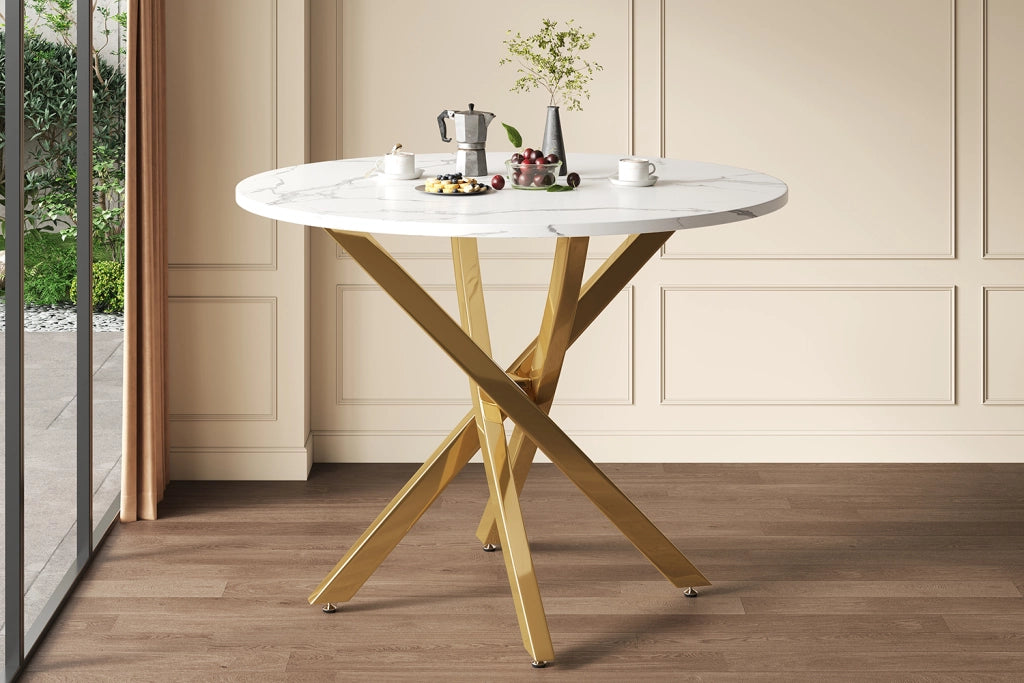 TAVOLO rotondo 80 cm piano effetto marmo gambe oro