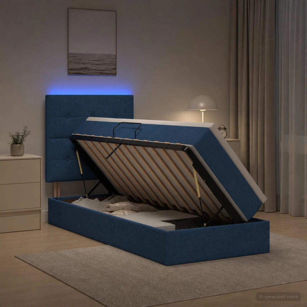 Letto con contenitore LED e materasso Blu 100 x 200 cm Tessuto 3459929