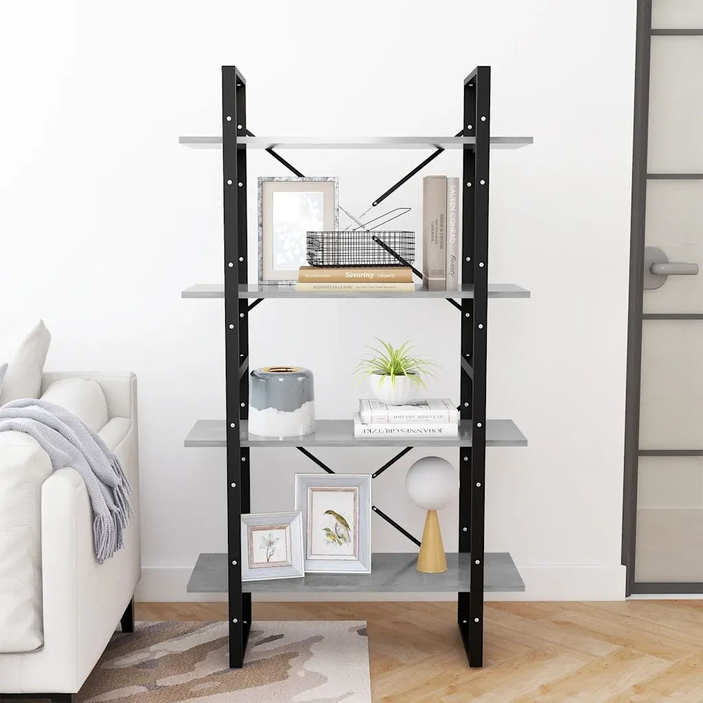 Libreria 4 Ripiani Grigio Cemento 80x30x140cm Legno Multistrato 806461